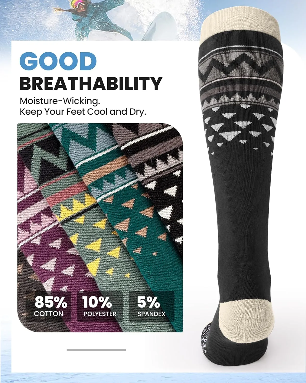 OutdoorMaster Unisex Ski Socks,Skiing and Snowboarding Socks for Men & Women with Over the Calf Design/Non-Slip Cuff