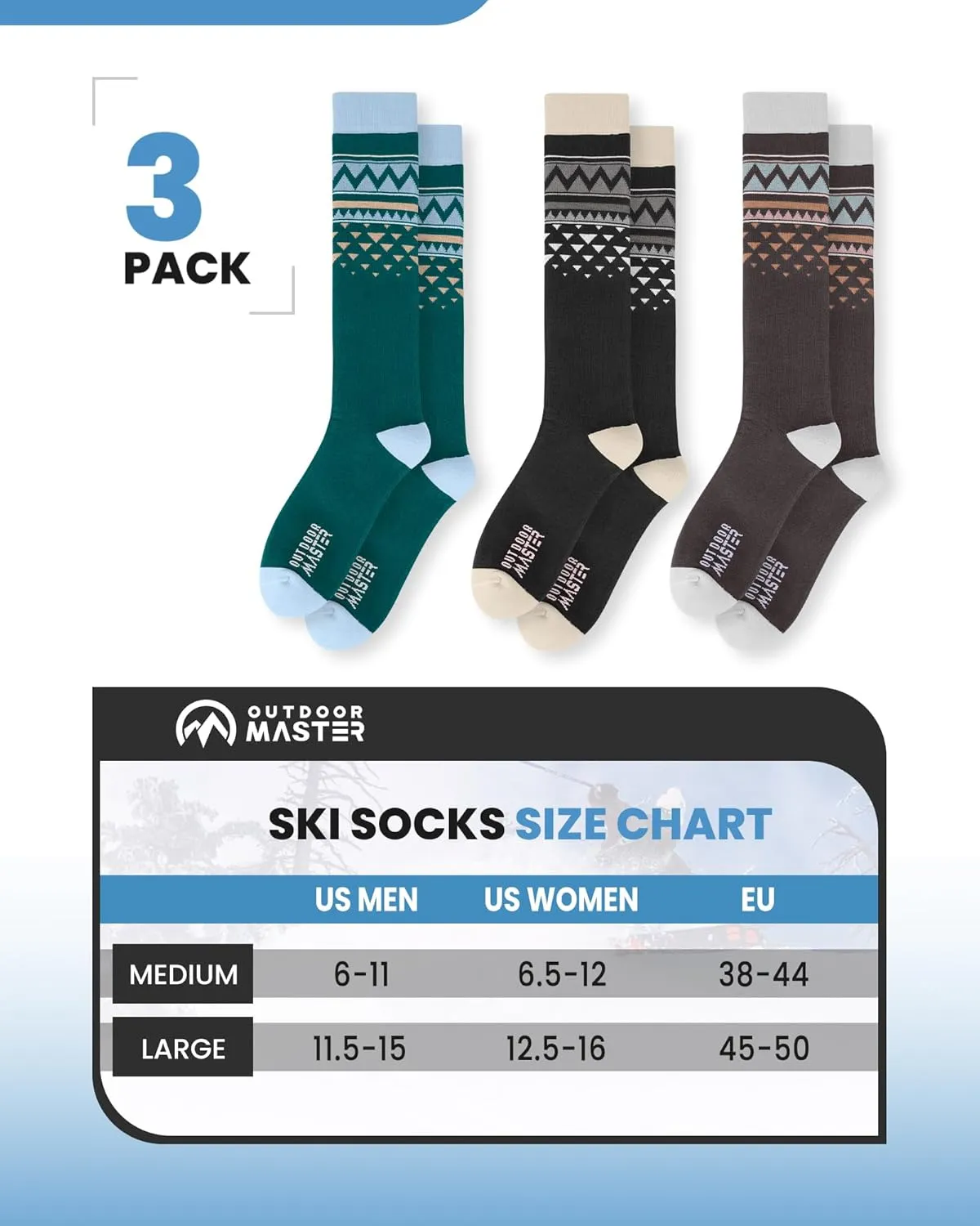 OutdoorMaster Unisex Ski Socks,Skiing and Snowboarding Socks for Men & Women with Over the Calf Design/Non-Slip Cuff