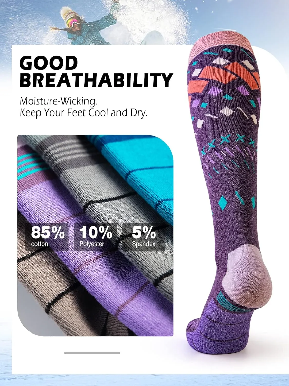 OutdoorMaster Unisex Ski Socks,Skiing and Snowboarding Socks for Men & Women with Over the Calf Design/Non-Slip Cuff
