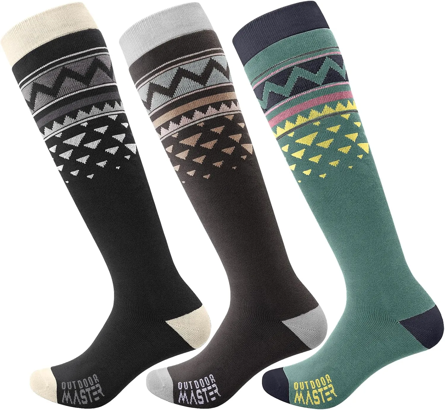 OutdoorMaster Unisex Ski Socks,Skiing and Snowboarding Socks for Men & Women with Over the Calf Design/Non-Slip Cuff
