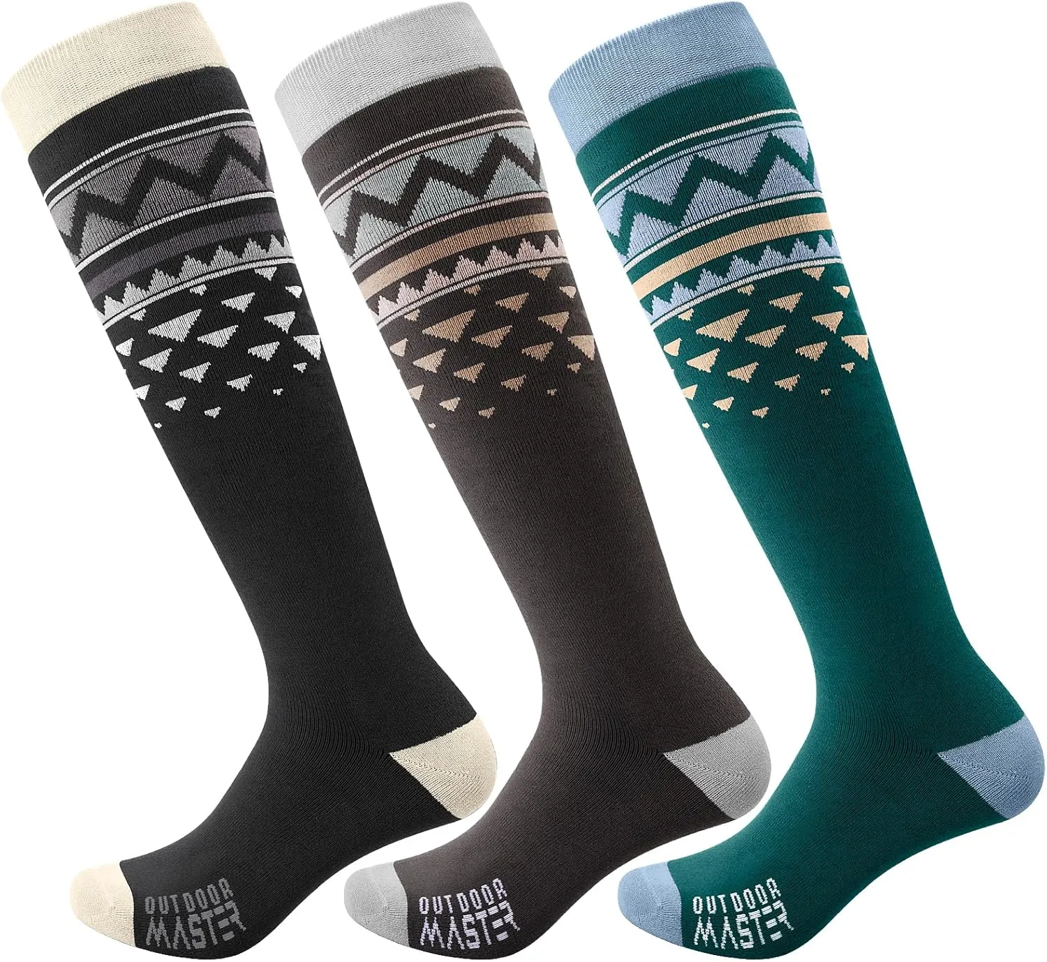 OutdoorMaster Unisex Ski Socks,Skiing and Snowboarding Socks for Men & Women with Over the Calf Design/Non-Slip Cuff