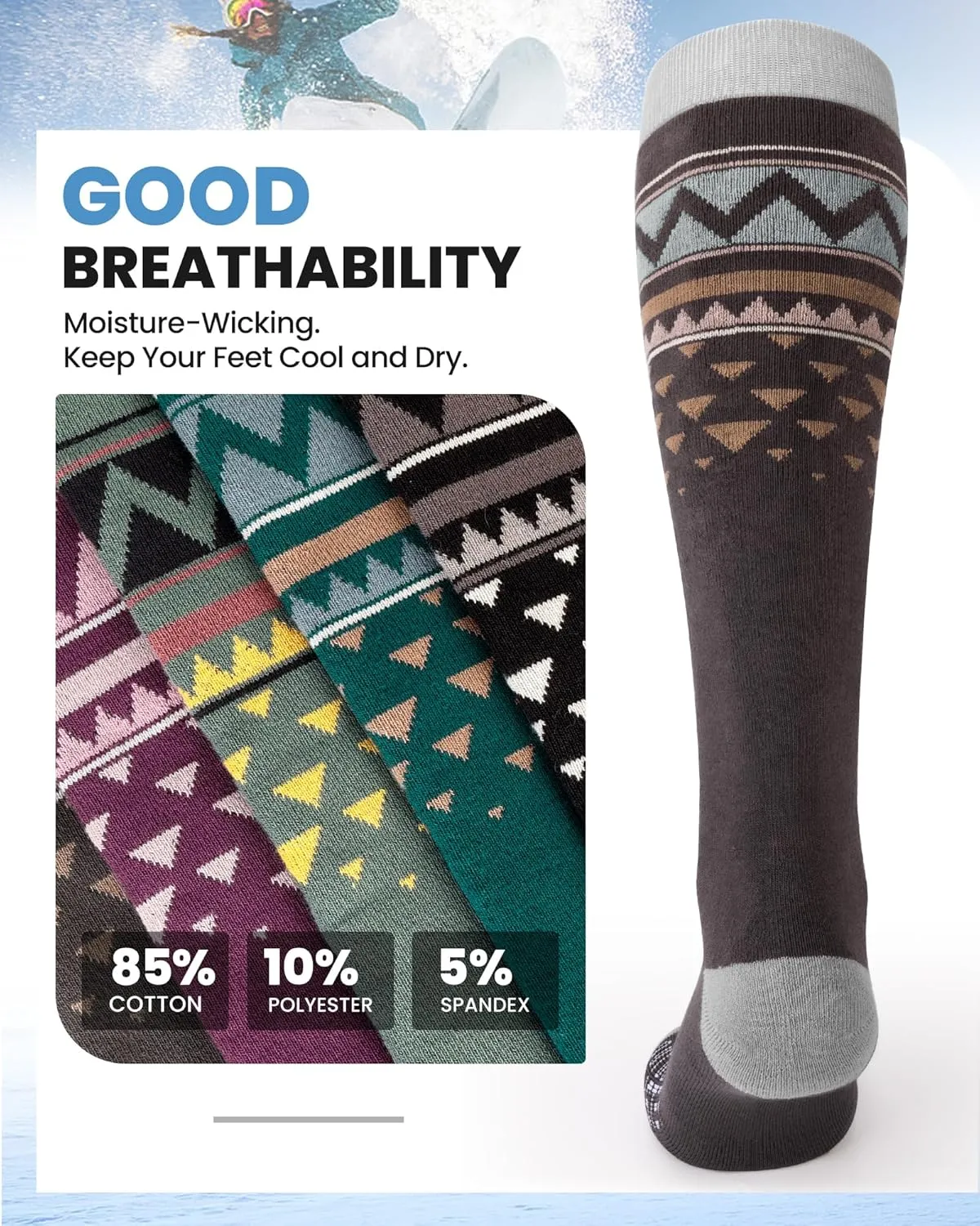 OutdoorMaster Unisex Ski Socks,Skiing and Snowboarding Socks for Men & Women with Over the Calf Design/Non-Slip Cuff