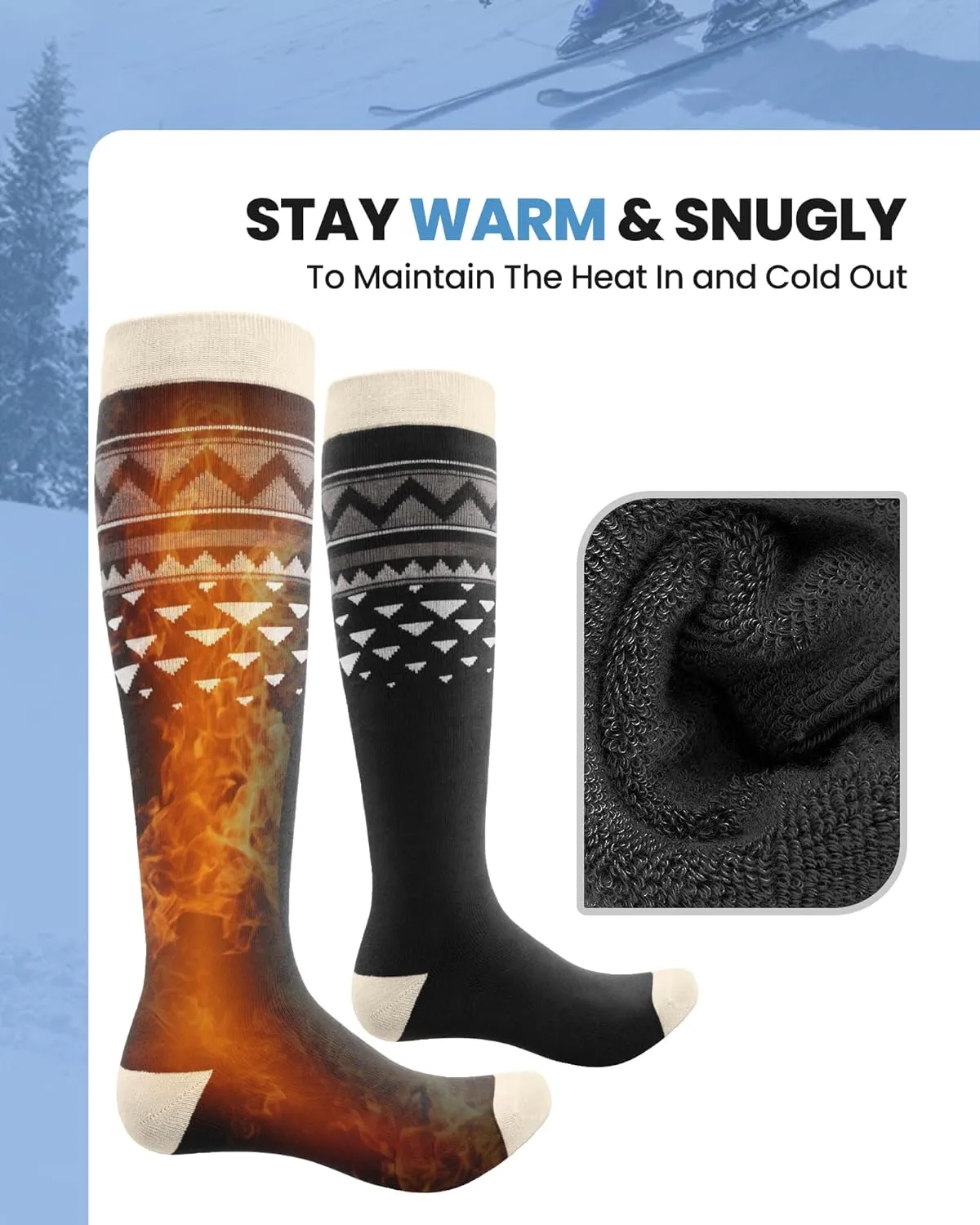 OutdoorMaster Unisex Ski Socks,Skiing and Snowboarding Socks for Men & Women with Over the Calf Design/Non-Slip Cuff
