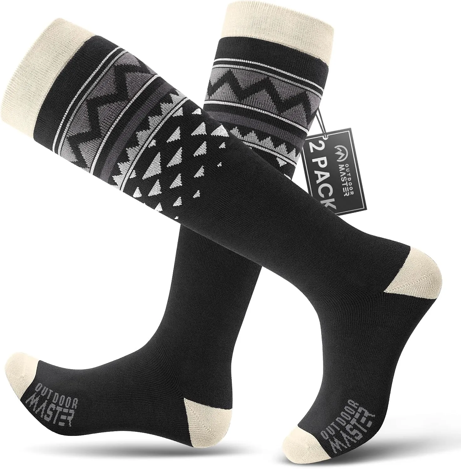 OutdoorMaster Unisex Ski Socks,Skiing and Snowboarding Socks for Men & Women with Over the Calf Design/Non-Slip Cuff