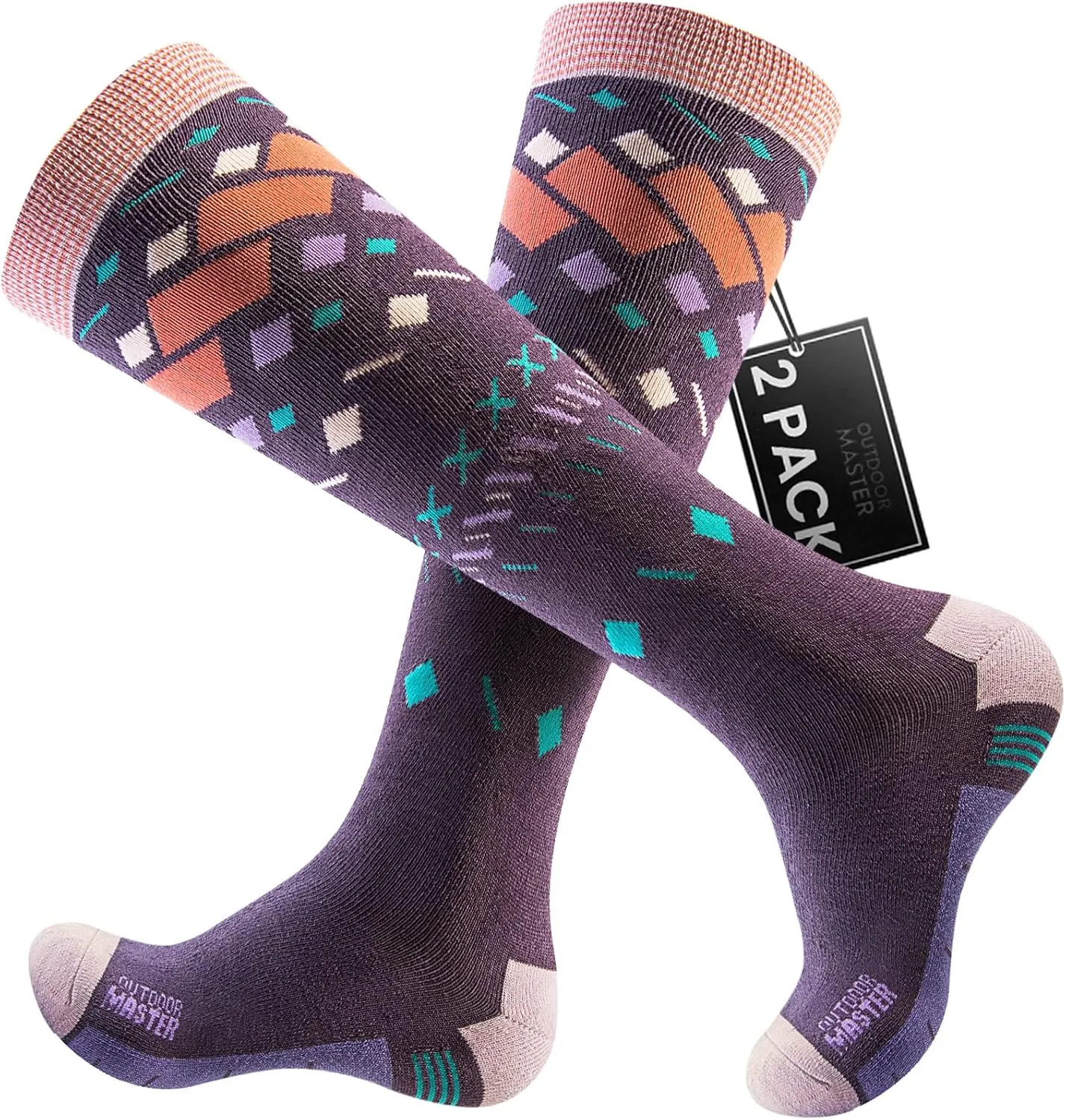 OutdoorMaster Unisex Ski Socks,Skiing and Snowboarding Socks for Men & Women with Over the Calf Design/Non-Slip Cuff