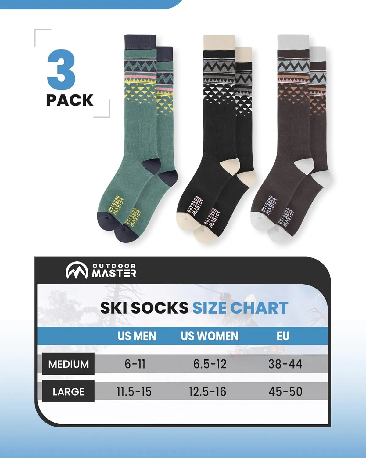 OutdoorMaster Unisex Ski Socks,Skiing and Snowboarding Socks for Men & Women with Over the Calf Design/Non-Slip Cuff