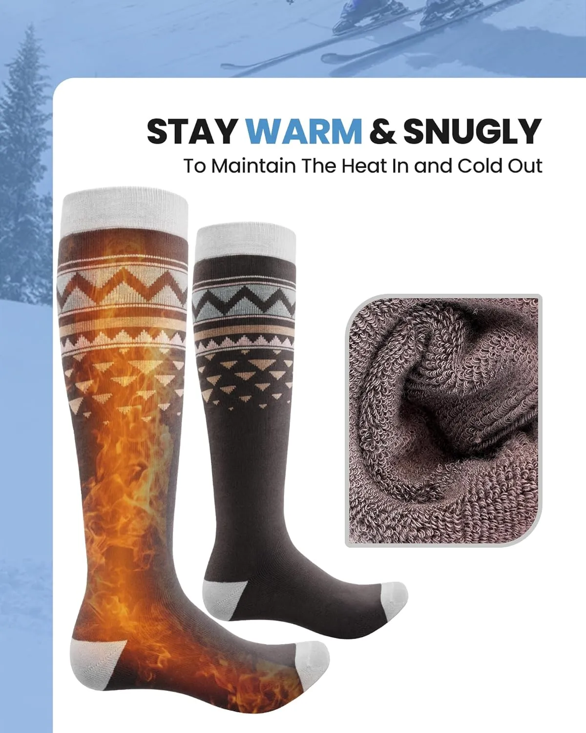 OutdoorMaster Unisex Ski Socks,Skiing and Snowboarding Socks for Men & Women with Over the Calf Design/Non-Slip Cuff