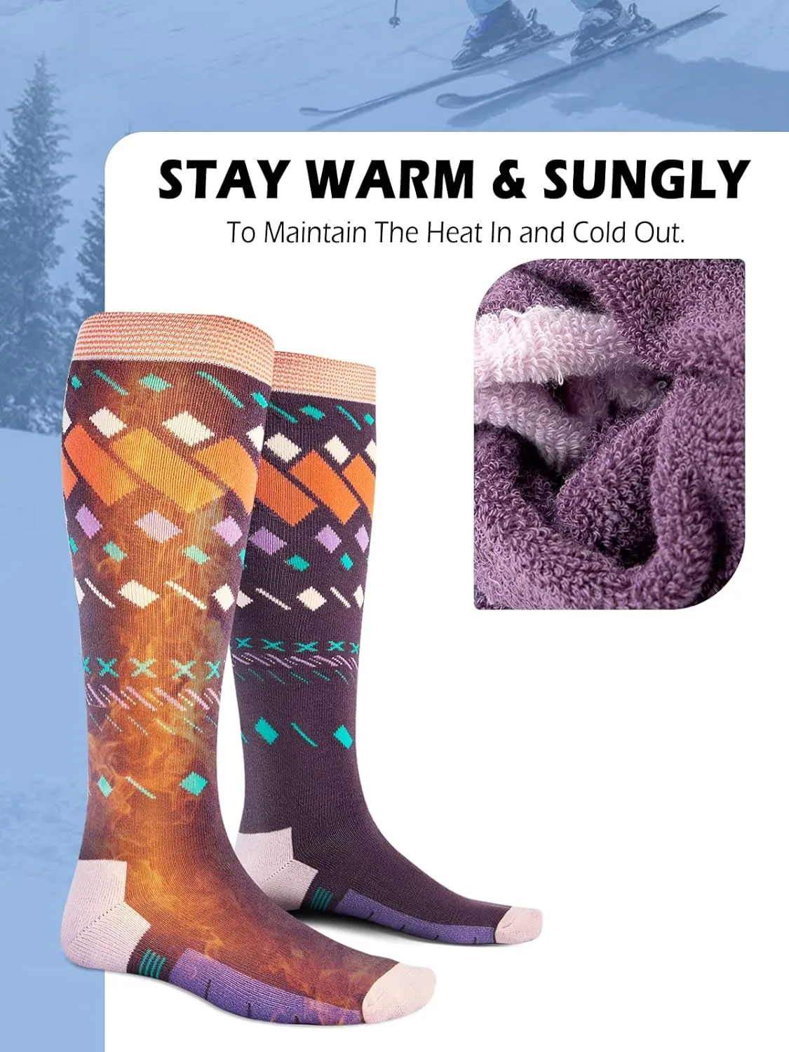 OutdoorMaster Unisex Ski Socks,Skiing and Snowboarding Socks for Men & Women with Over the Calf Design/Non-Slip Cuff