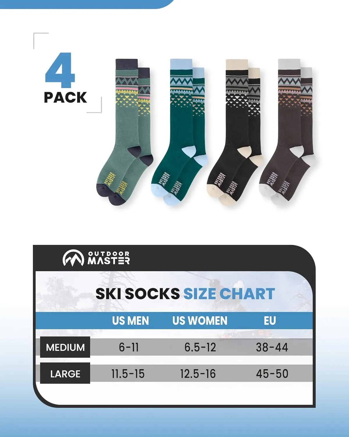 OutdoorMaster Unisex Ski Socks,Skiing and Snowboarding Socks for Men & Women with Over the Calf Design/Non-Slip Cuff