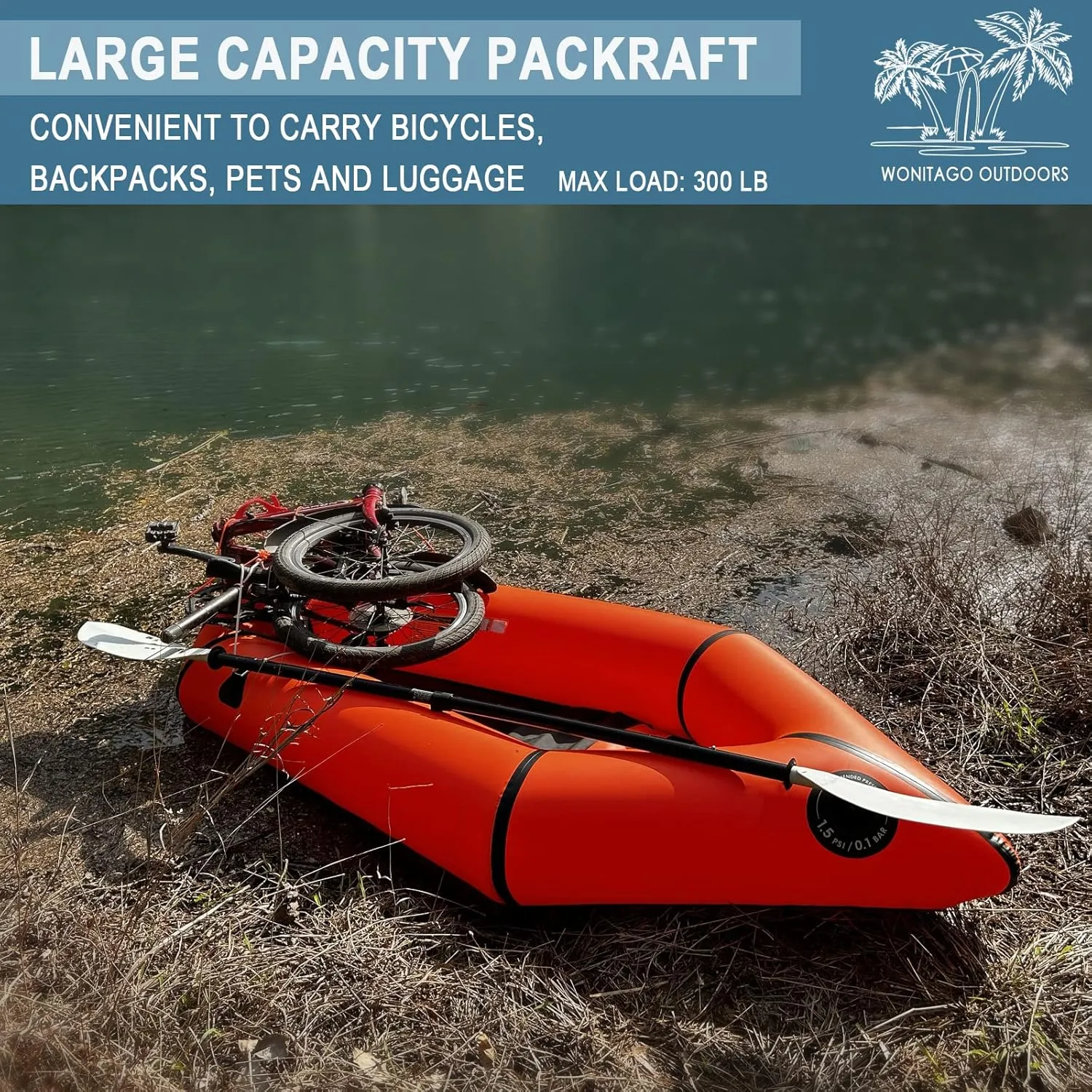 Packraft TPU Inflatable Travel Kayak with Soft Seat Lightweight Packrafts for Flat Water Rafting/Bicycle Drifting/Litewater Dinghy, 1 Person