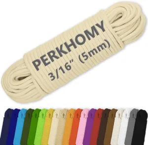 PerkHomy Cotton Rope 1/4" (6.3mm) 100 ft Multi Purpose Utility Diamond Braided Cord, Natural Cotton for Clothes Line Camping Crafting Flag Pole, Light Yellow