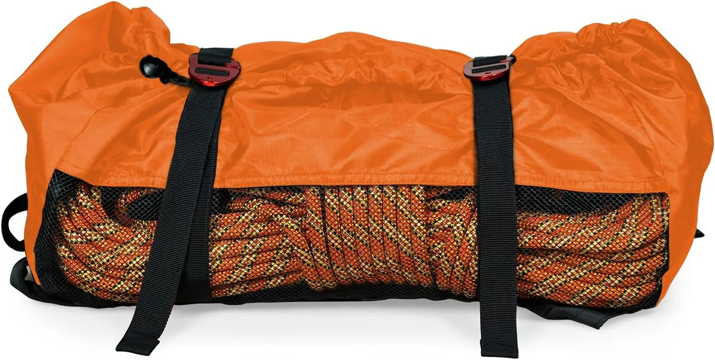 PHRIXUS Rock Climbing Rope Bag, Waterproof Folding Rope Storage Bag with Ground Sheet, Buckles and Carry Straps, Large Capacity Backpack Rock Climbing Gear for Rock Climbing Rope, Orange