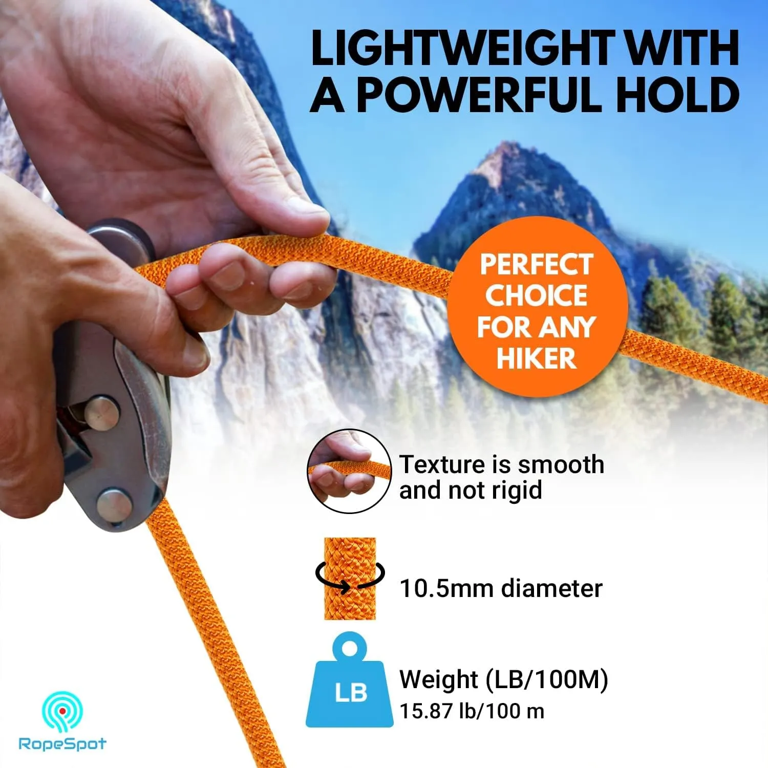 Powerful UIAA Static Rock Climbing Rope - High Strength Static Climbing Rope - Rock Mountaineering Climbing Gear - 10.5mm Rescue Rope - Heavy Duty Rope