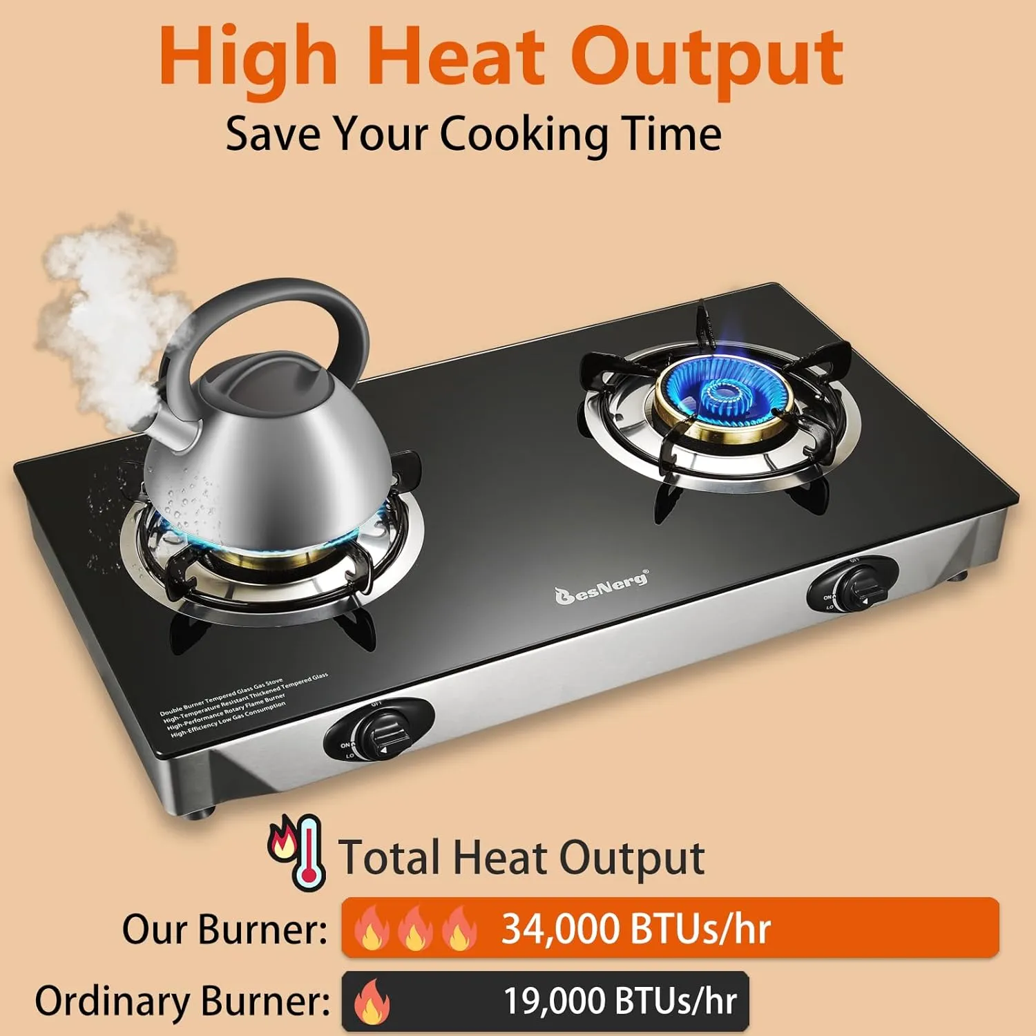 Propane Stove 2 Burner Gas Stove, 28800 BTU High-Efficiency Auto Ignition Tempered Glass LPG Cooktop with CSA Regulator and Hose  for Outdoor Camping, RV, and Emergency Cooking