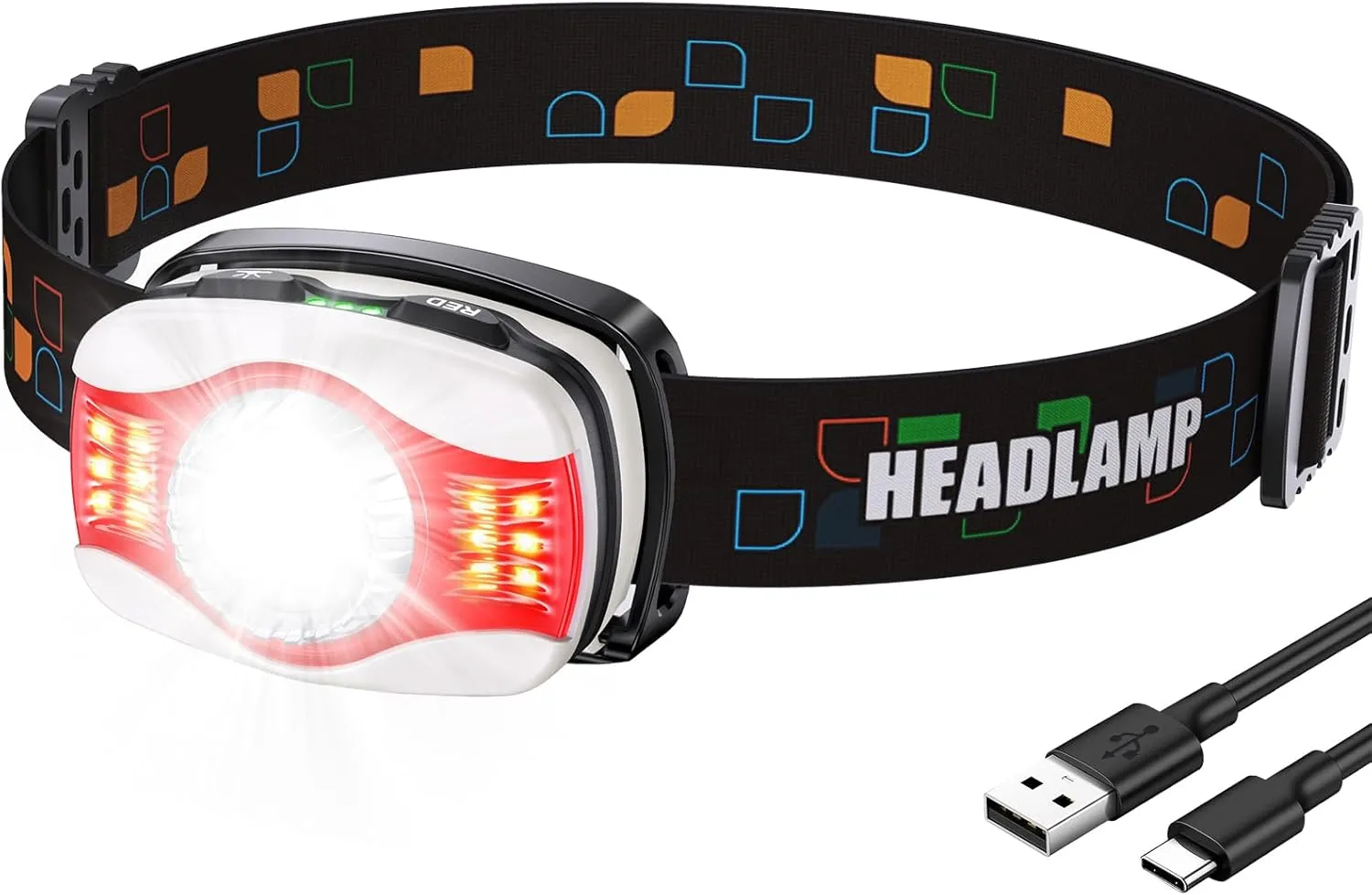 Rechargeable Headlamp, Ultra Bright LED Head Lamp 4 2 Modes, 45 Adjustable Headlight with Red Light, IPX4 Waterproof Lightweight Head Light Flashlight for Camping, Running, Hiking, Fishing
