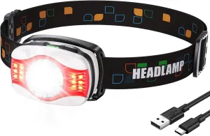 Rechargeable Headlamp, Ultra Bright LED Head Lamp 4 2 Modes, 45 Adjustable Headlight with Red Light, IPX4 Waterproof Lightweight Head Light Flashlight for Camping, Running, Hiking, Fishing