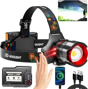 Rechargeable LED Headlamp 990000 High Lumens, Super Bright with 5 Modes & IPX7 Level Waterproof USB Rechargeable Zoom Headlamp, 90 Adjustable for Outdoor Camping, Running, Cycling, Climbing, Home