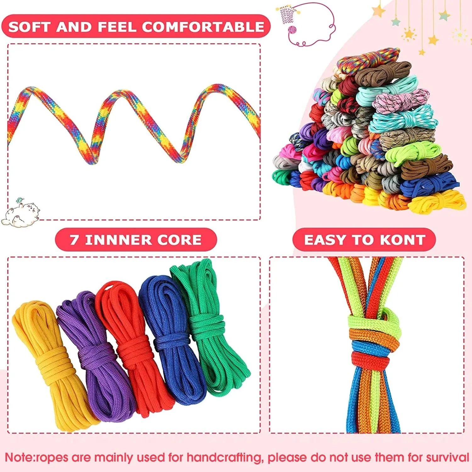 Riakrum 80 Pcs Paracord 550 10 Feet Paracord Cord Parachute Ropes Multifunction Bracelets Making Kit with Drawstring Bag for DIY Making Lanyard Dog Collar Gift Crafting