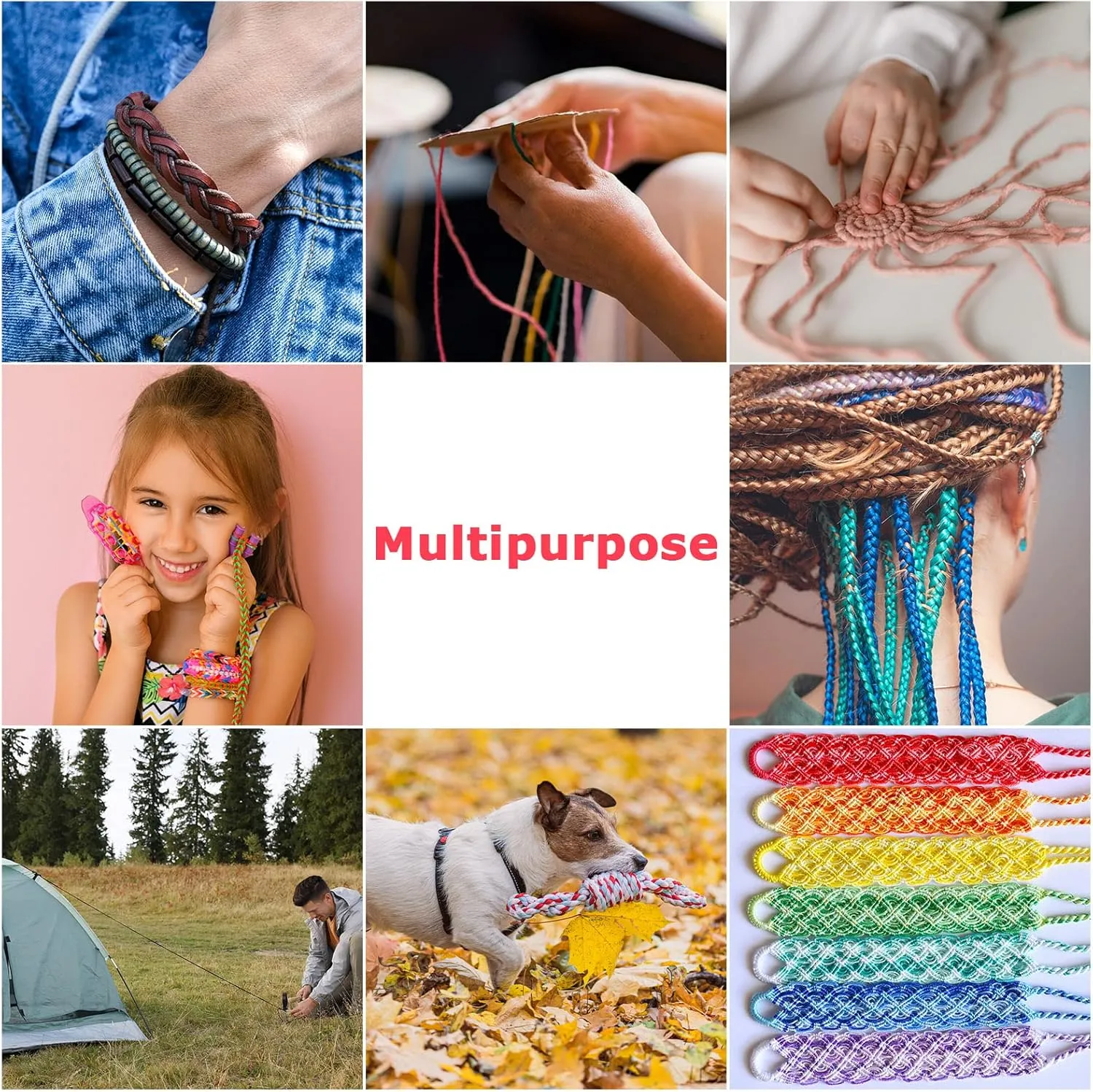 Riakrum 80 Pcs Paracord 550 10 Feet Paracord Cord Parachute Ropes Multifunction Bracelets Making Kit with Drawstring Bag for DIY Making Lanyard Dog Collar Gift Crafting