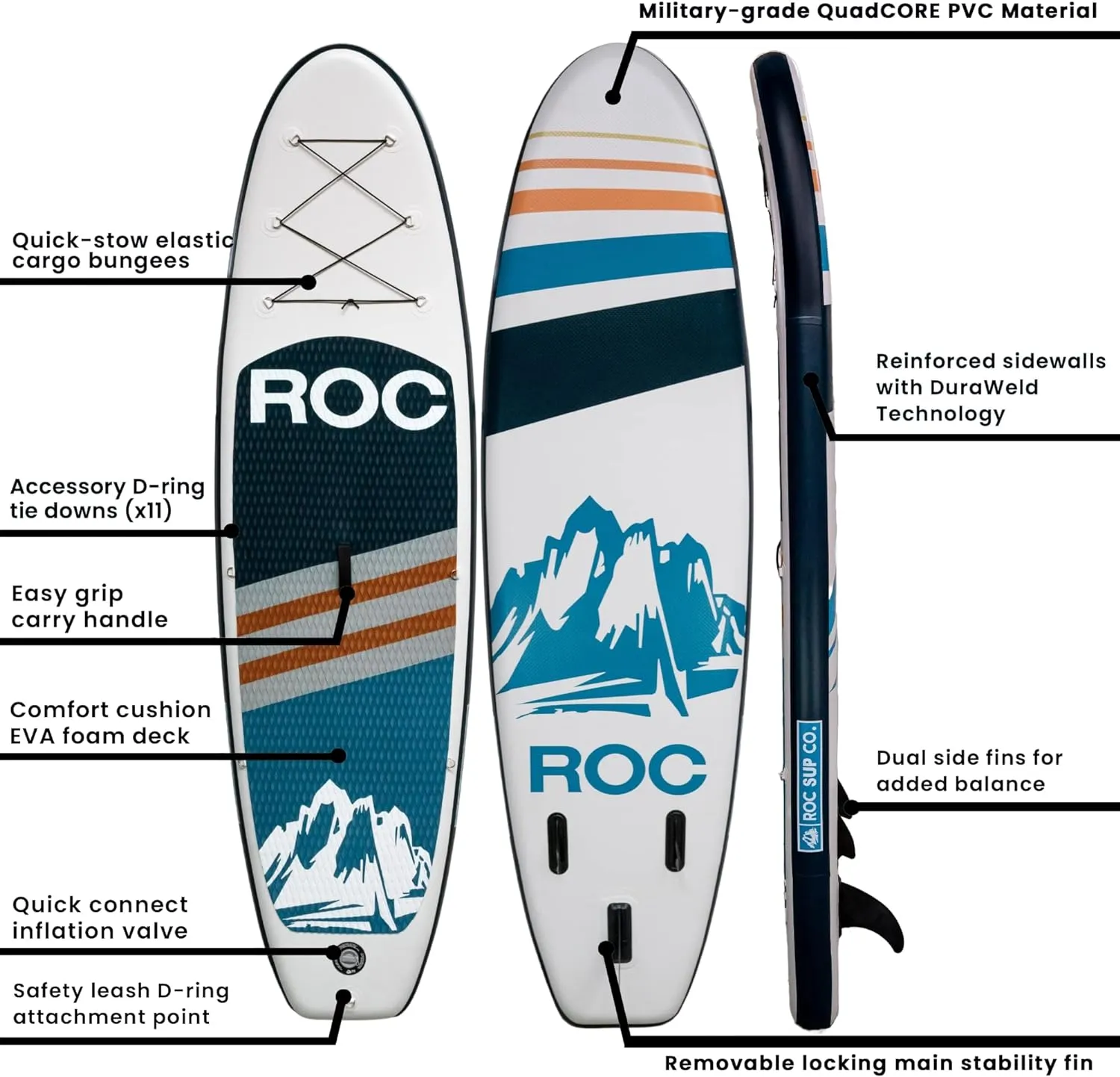 Roc Inflatable Stand Up Paddle Boards with Premium SUP Paddle Board Accessories, Wide Stable Design, Non-Slip Comfort Deck for Youth & Adults