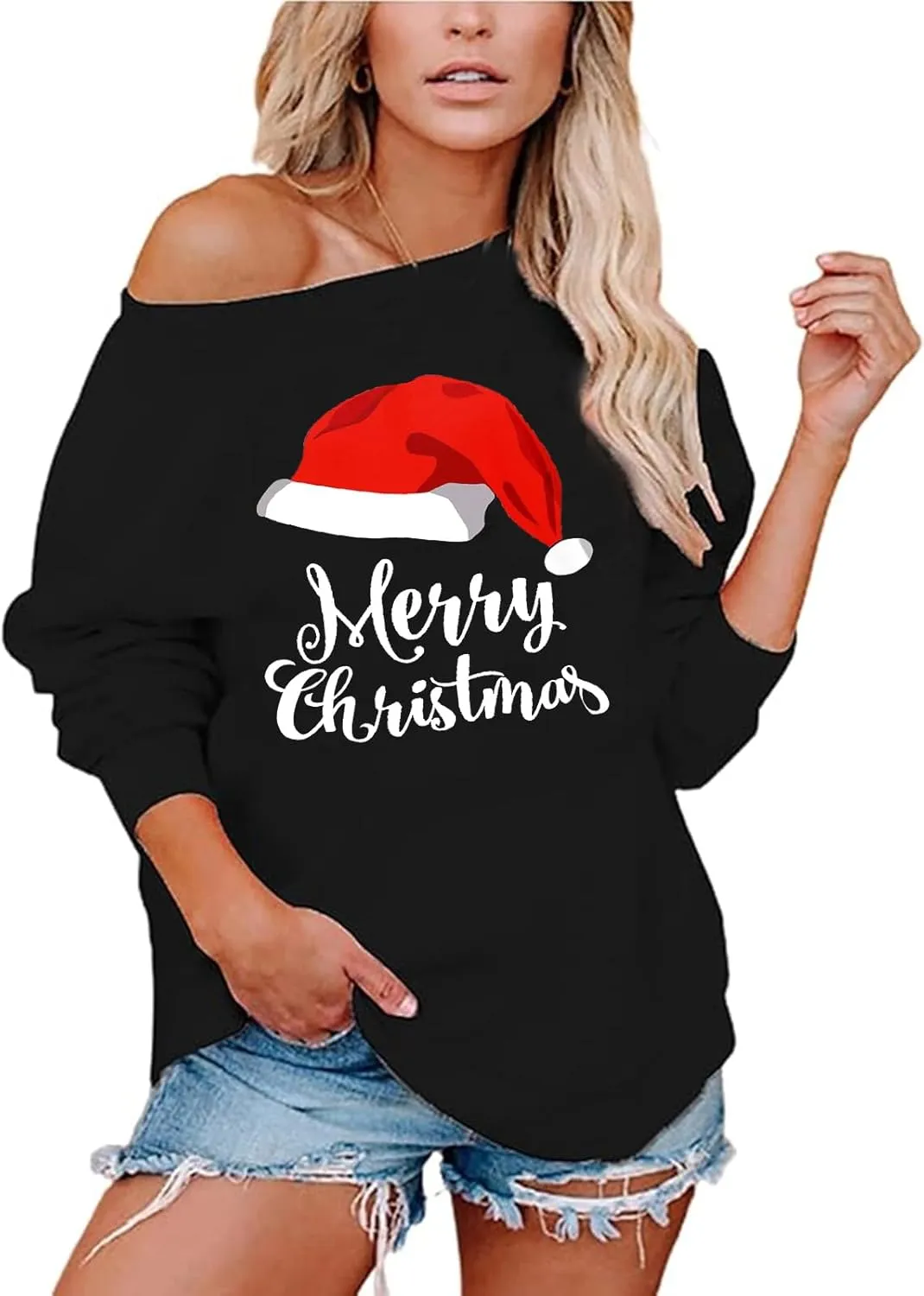 Roshop Womens Off Shoulder Holiday Memorial Patriotic USA Flag Long Sleeve Sweatshirts