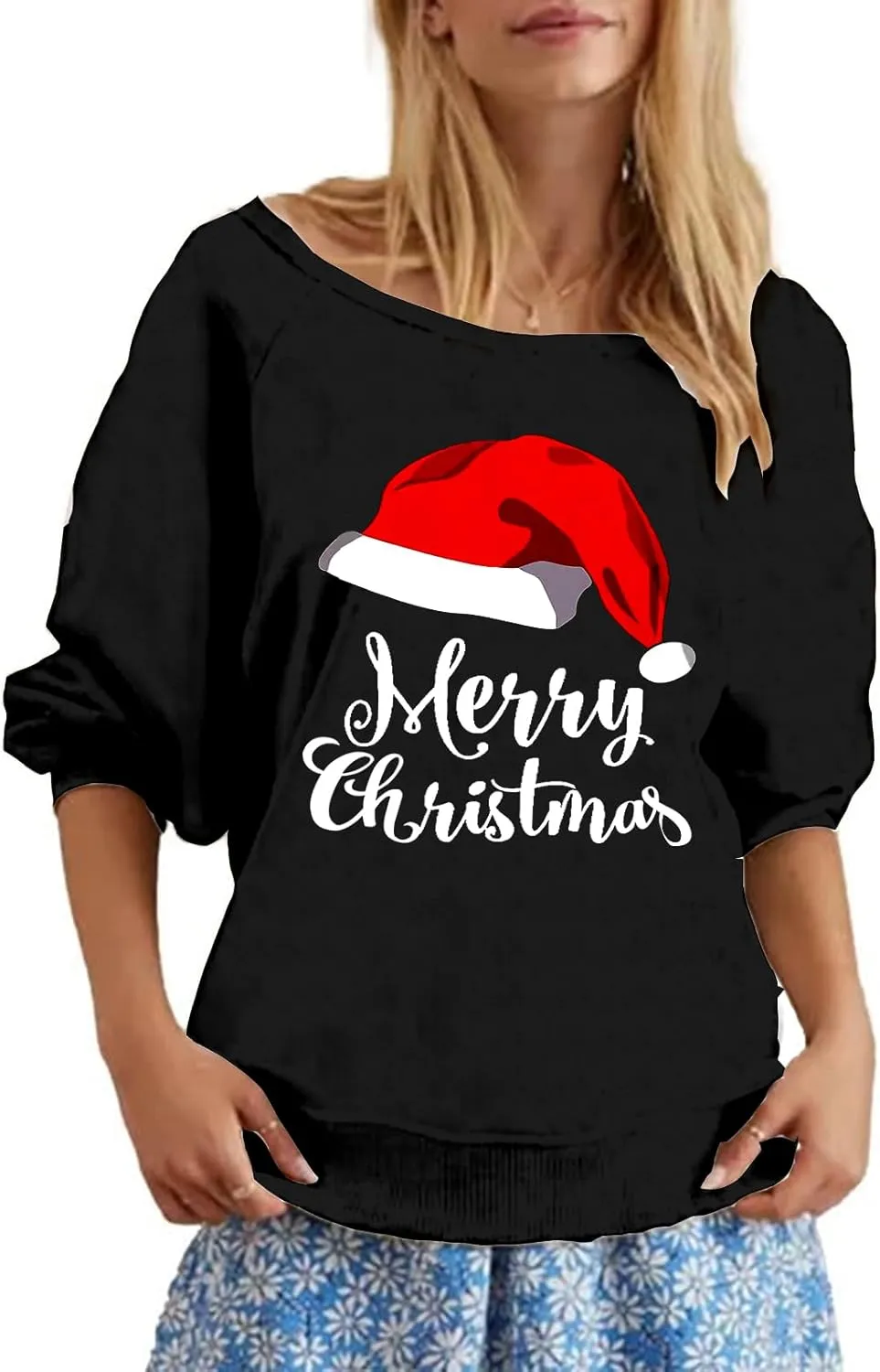 Roshop Womens Off Shoulder Holiday Memorial Patriotic USA Flag Long Sleeve Sweatshirts