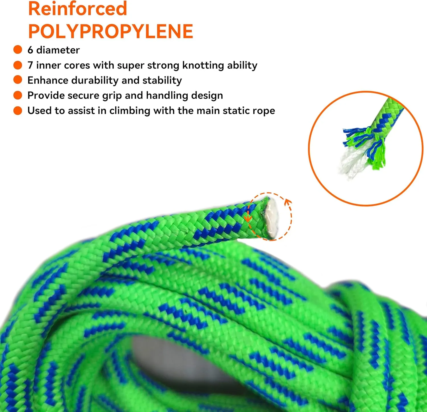 SEAMUS 4mm Accessory Cord 6M (20ft) Prusik Rock Climbing Rope High Tensile Strength Rock Climbing Accessories Cord Double Braid Nylon Cord for Mountain Tree Climbing, Canyoneering,Fire Rescue