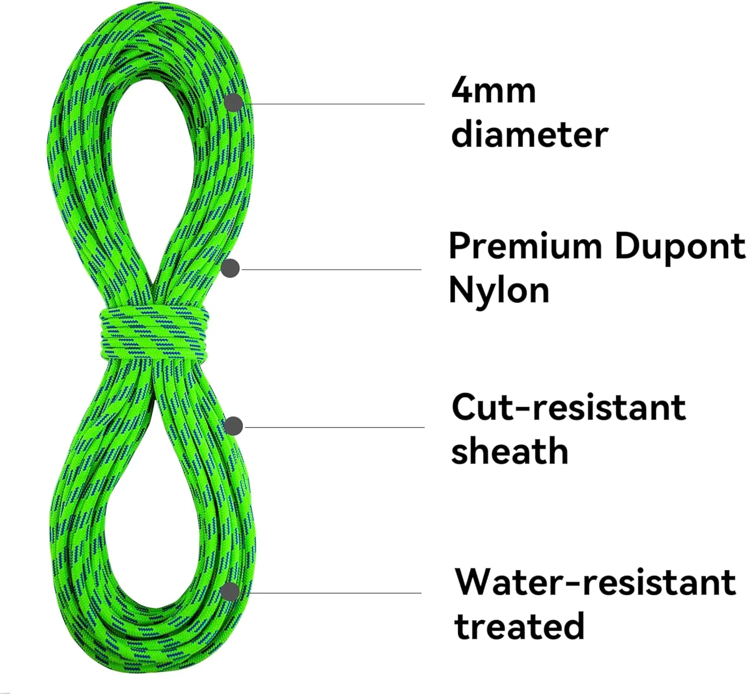SEAMUS 4mm Accessory Cord 6M (20ft) Prusik Rock Climbing Rope High Tensile Strength Rock Climbing Accessories Cord Double Braid Nylon Cord for Mountain Tree Climbing, Canyoneering,Fire Rescue