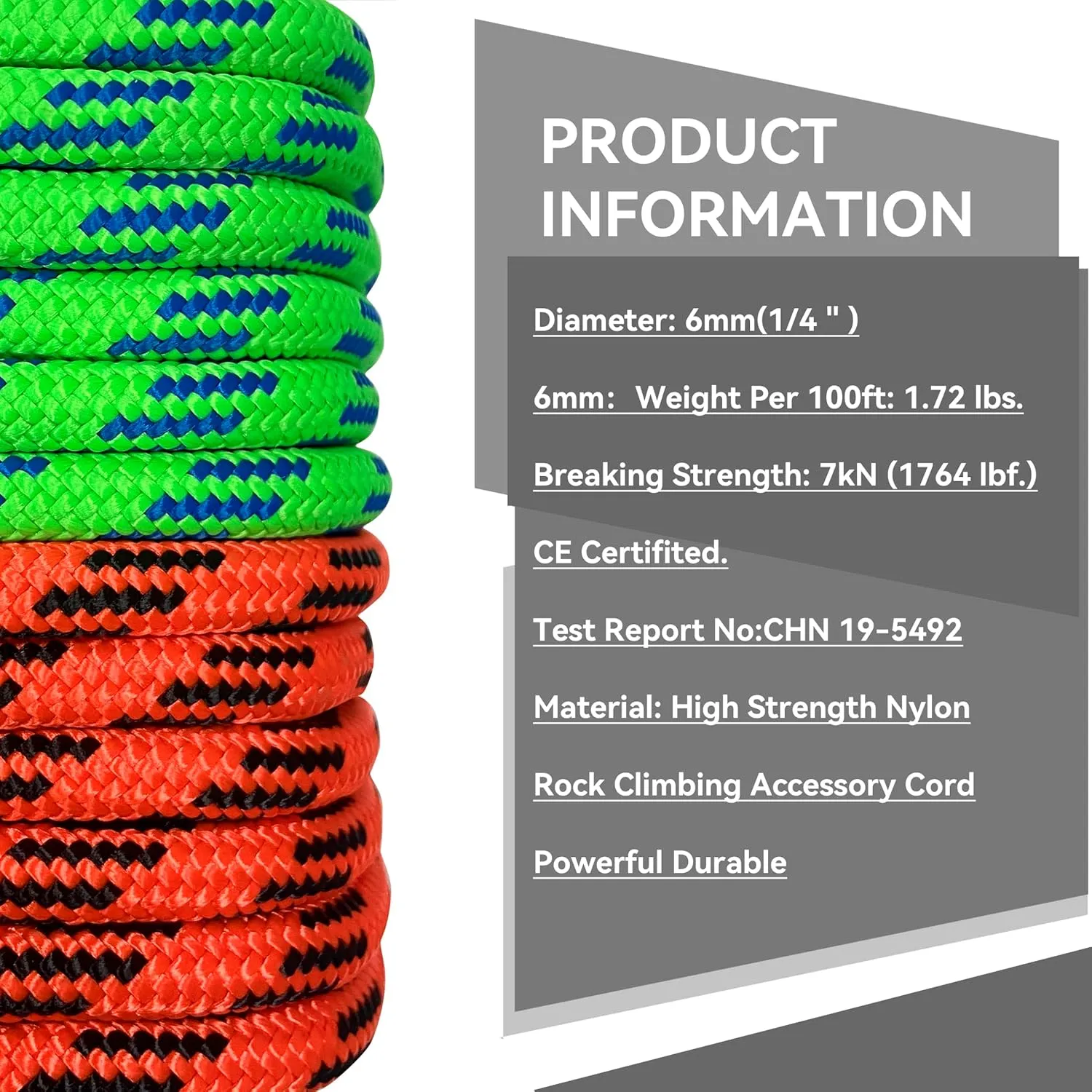 SEAMUS 6mm Prusik Accessory Cord 6M (20ft) Rock Climbing Rope High Tensile Strength Rock Climbing Accessories Cord Double Braid Nylon Cord for Mountain Tree Climbing, Canyoneering,Fire Rescue