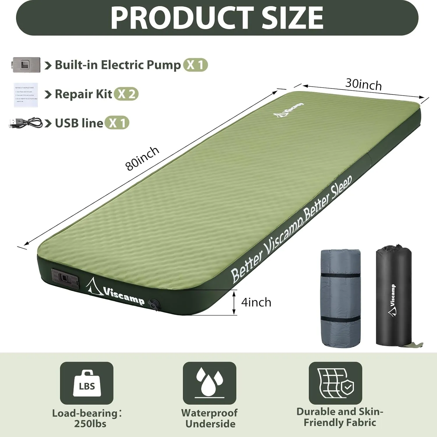 Self Inflating Camping Sleeping Pad, 4" Memory Foam Camping Pad Self Inflating Camping Mattress Sleeping Pad Camping Mat for Camping(Green)