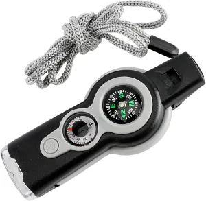 Seven-in-one Small Convenient and Multi-Functional Survival Emergency Whistle LED Outdoor Compass Hiking Electronic Whistle for Coaches