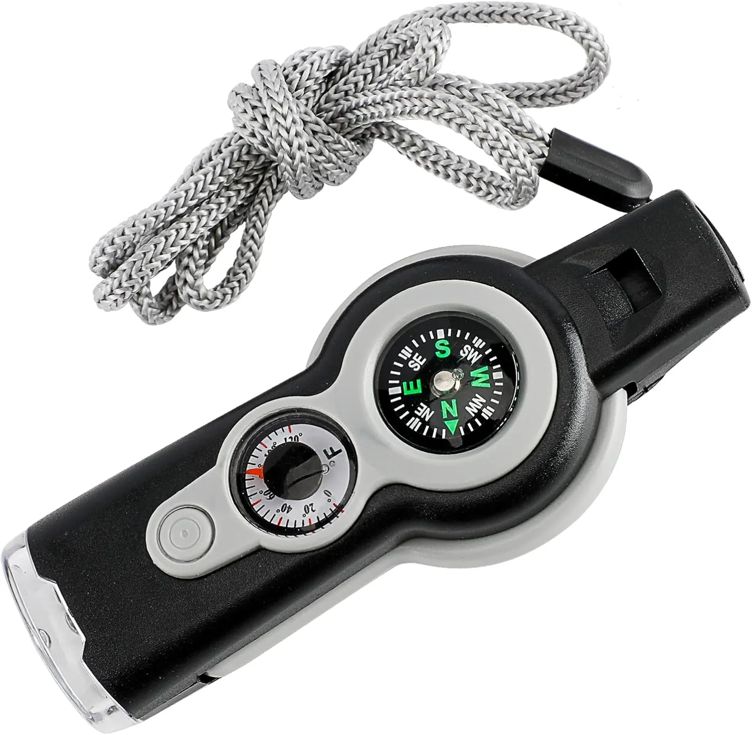 Seven-in-one Small Convenient and Multi-Functional Survival Emergency Whistle LED Outdoor Compass Hiking Electronic Whistle for Coaches