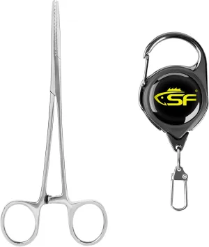SF Fly Fishing Tools Kit Includes a Fishing Knot Tool and Line Clipper, Zinger Retractor and Hook Remover Forceps.