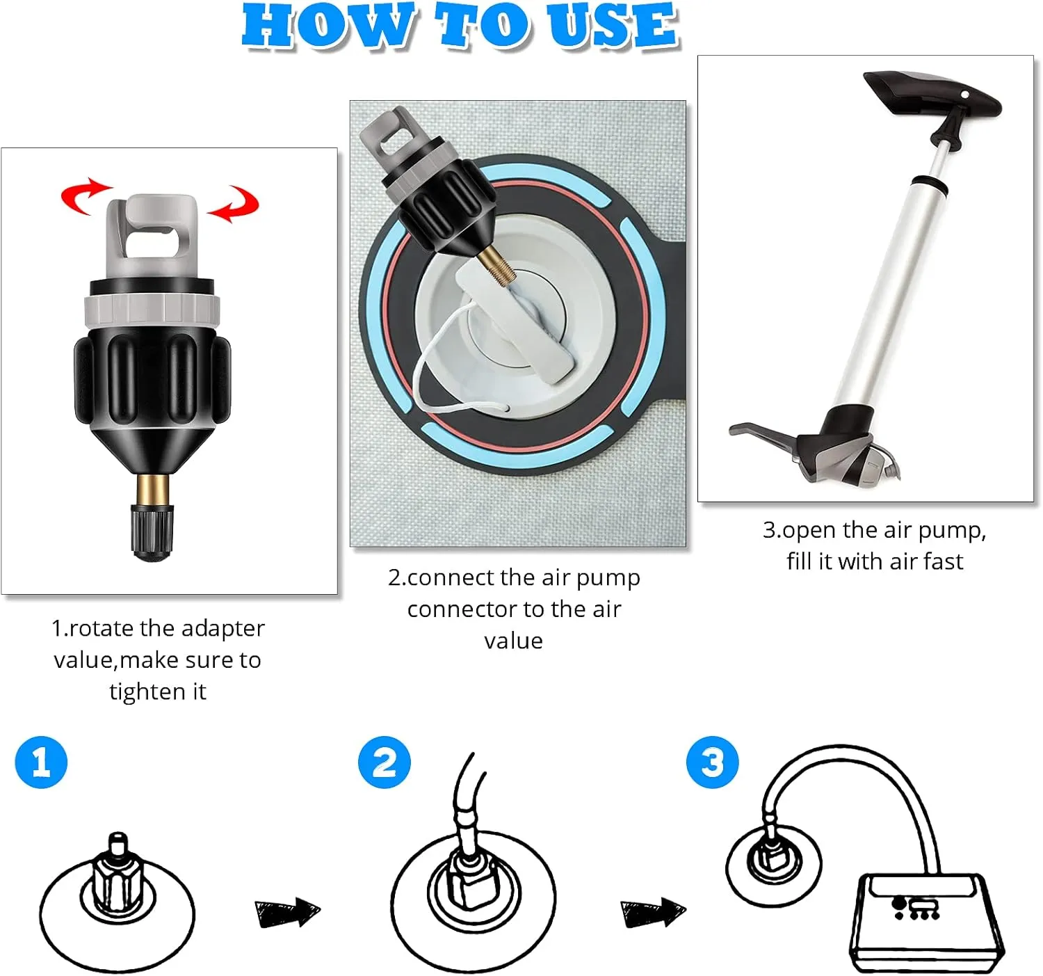 Shappy 2 Pieces Inflatable Boat SUP Pump Adaptor Air Pump Converter Air Valve Adapter Conventional Air Pump Adapter Pumping Head Connector for Inflatable Kayak Stand Up Paddle Board