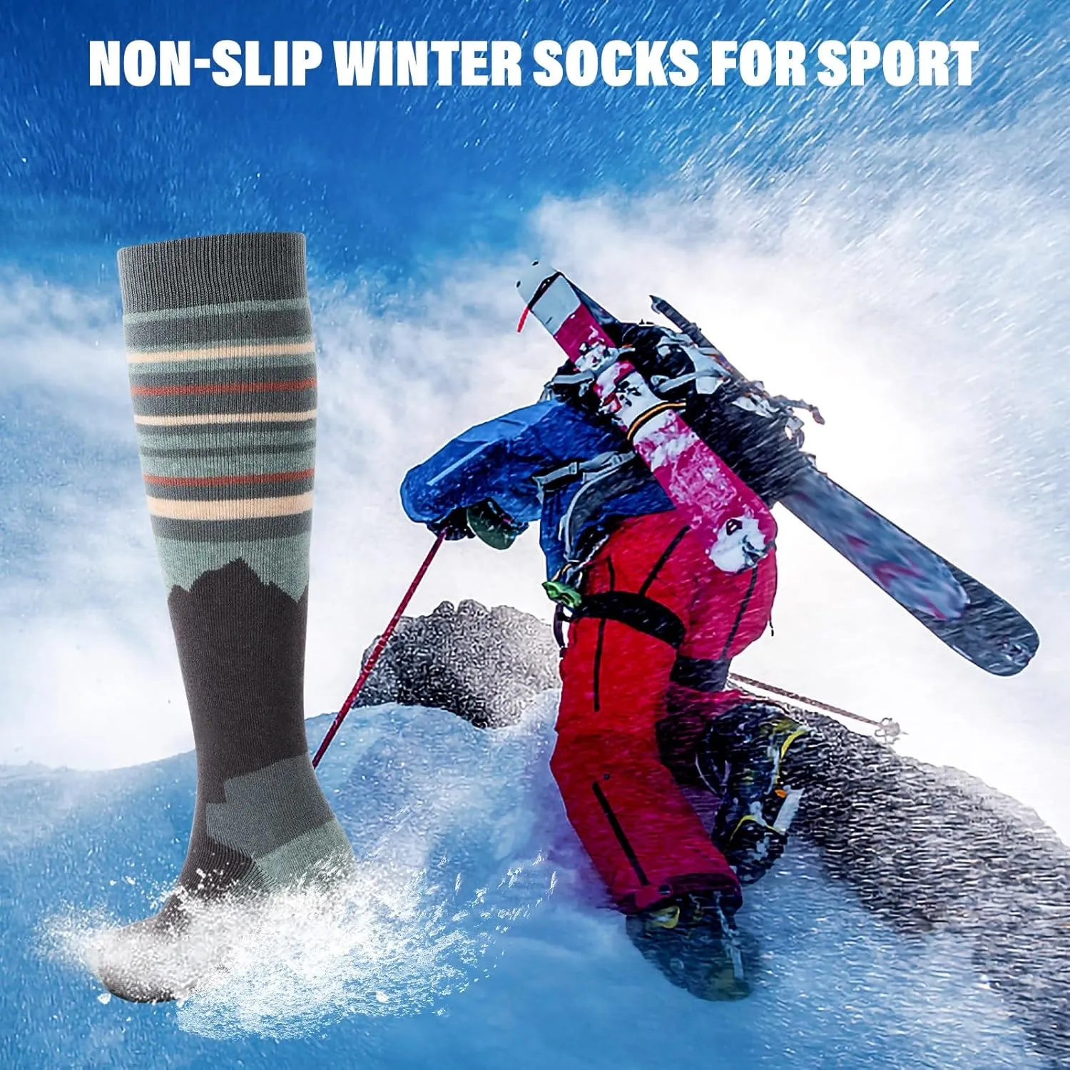 Ski Socks Merino Wool,2/3 Pairs Pack Skiing and Snowboarding Socks For Men Women Youth,Winter Knee High Thermal Socks