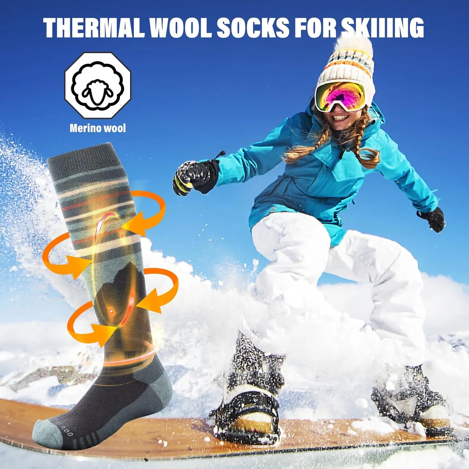 Ski Socks Merino Wool,2/3 Pairs Pack Skiing and Snowboarding Socks For Men Women Youth,Winter Knee High Thermal Socks