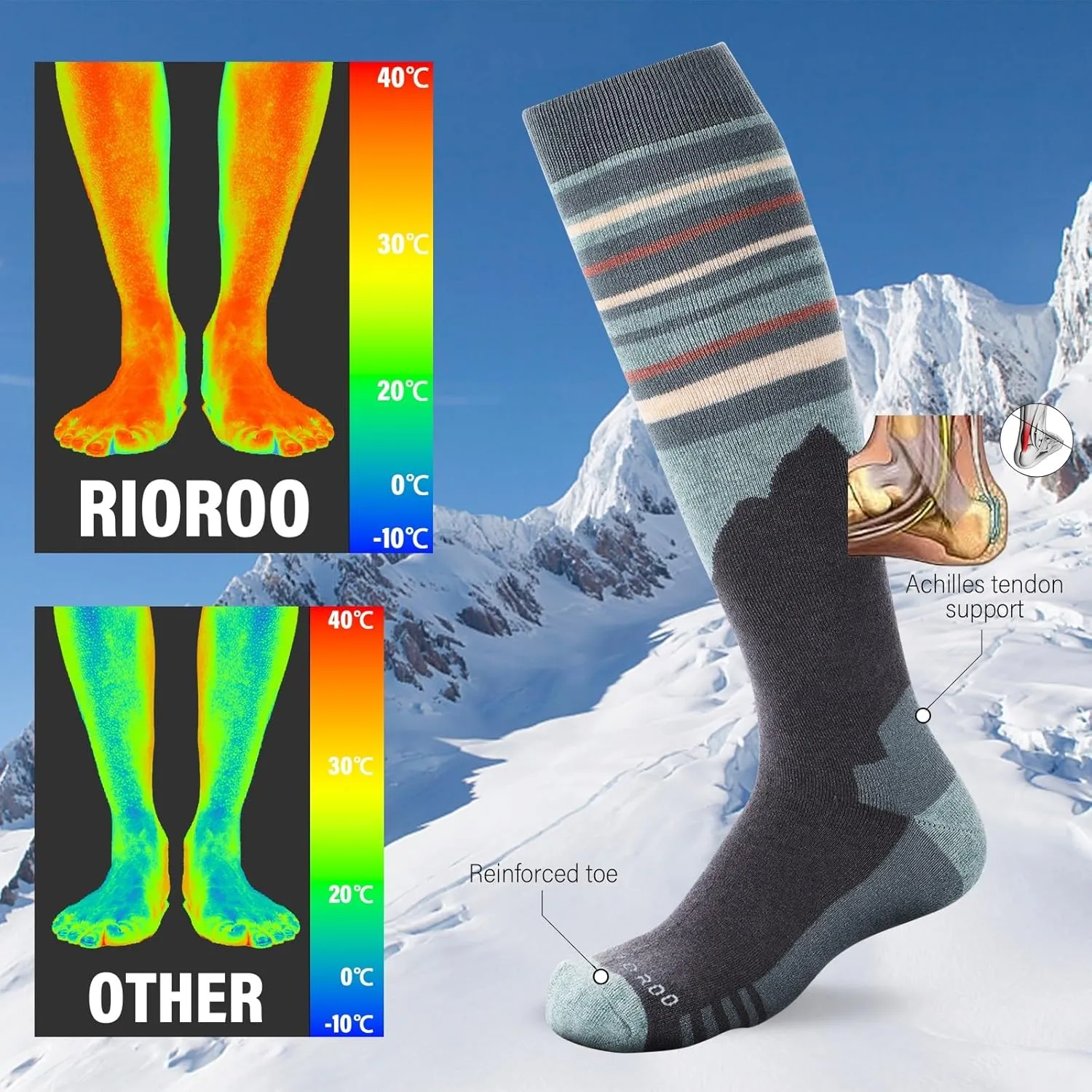 Ski Socks Merino Wool,2/3 Pairs Pack Skiing and Snowboarding Socks For Men Women Youth,Winter Knee High Thermal Socks