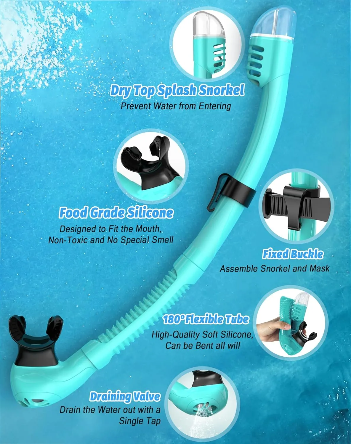 Snorkeling Gear for Adults, Snorkel Mask Set 180 Panoramic View Snorkel Gear, 100% Food-Grade Silicone Anti-Fog Anti-Leak Dry Top Diving Mask for Snorkeling Swimming Scuba Diving