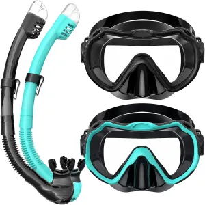 Snorkeling Gear for Adults, Snorkel Mask Set 180 Panoramic View Snorkel Gear, 100% Food-Grade Silicone Anti-Fog Anti-Leak Dry Top Diving Mask for Snorkeling Swimming Scuba Diving