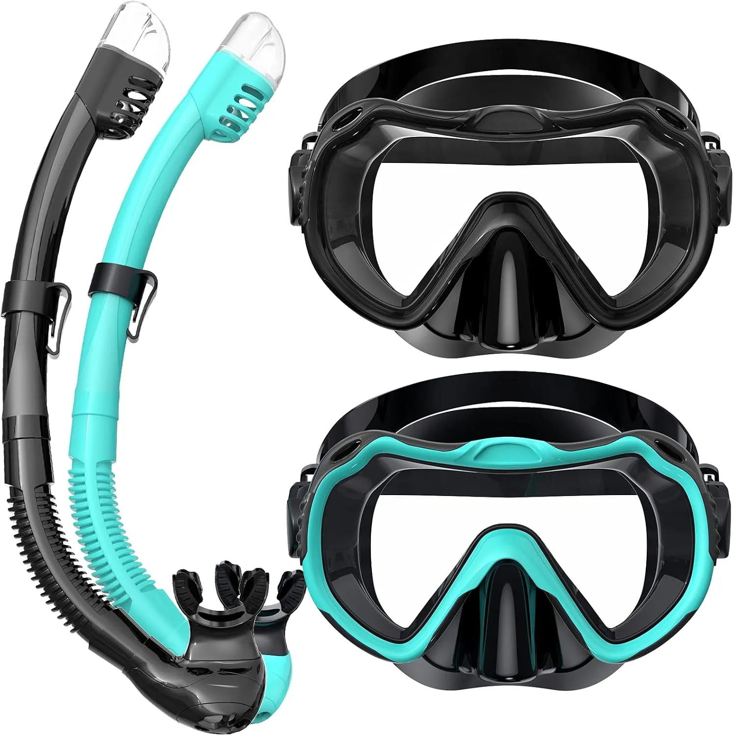 Snorkeling Gear for Adults, Snorkel Mask Set 180 Panoramic View Snorkel Gear, 100% Food-Grade Silicone Anti-Fog Anti-Leak Dry Top Diving Mask for Snorkeling Swimming Scuba Diving