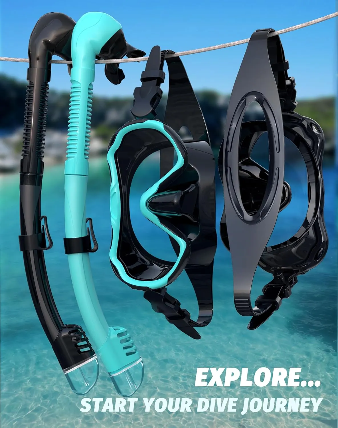 Snorkeling Gear for Adults, Snorkel Mask Set 180 Panoramic View Snorkel Gear, 100% Food-Grade Silicone Anti-Fog Anti-Leak Dry Top Diving Mask for Snorkeling Swimming Scuba Diving