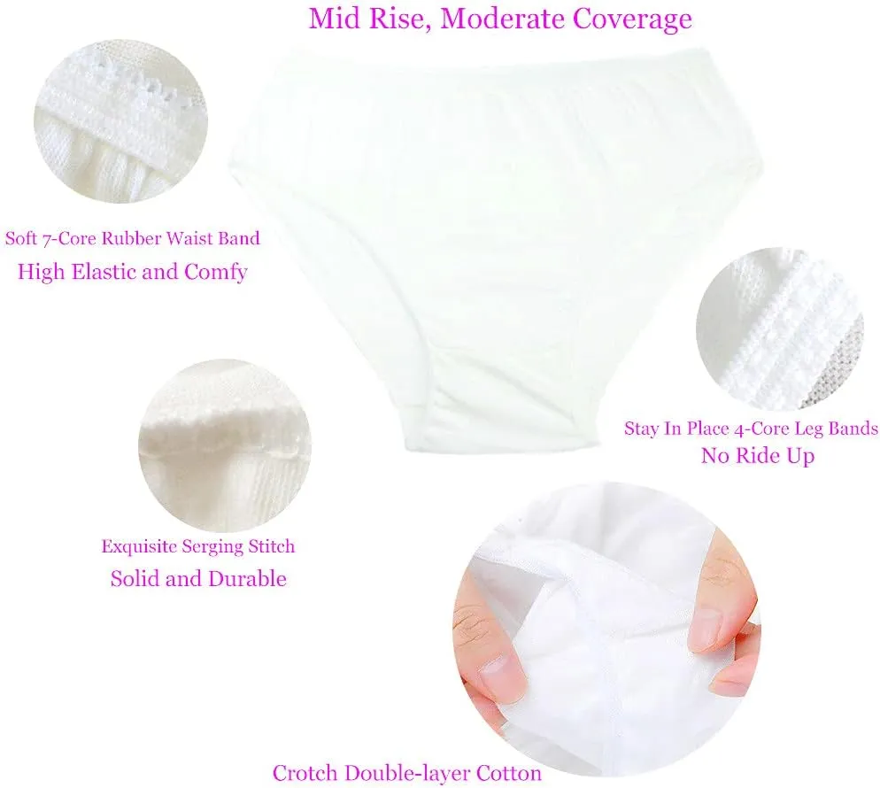 STARLY Women's Disposable Pure Cotton Underwear Travel Panties High Cut Granny Briefs White/Macarons/Black (10pcs)