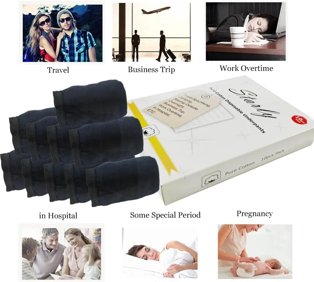 STARLY Women's Disposable Pure Cotton Underwear Travel Panties High Cut Granny Briefs White/Macarons/Black (10pcs)