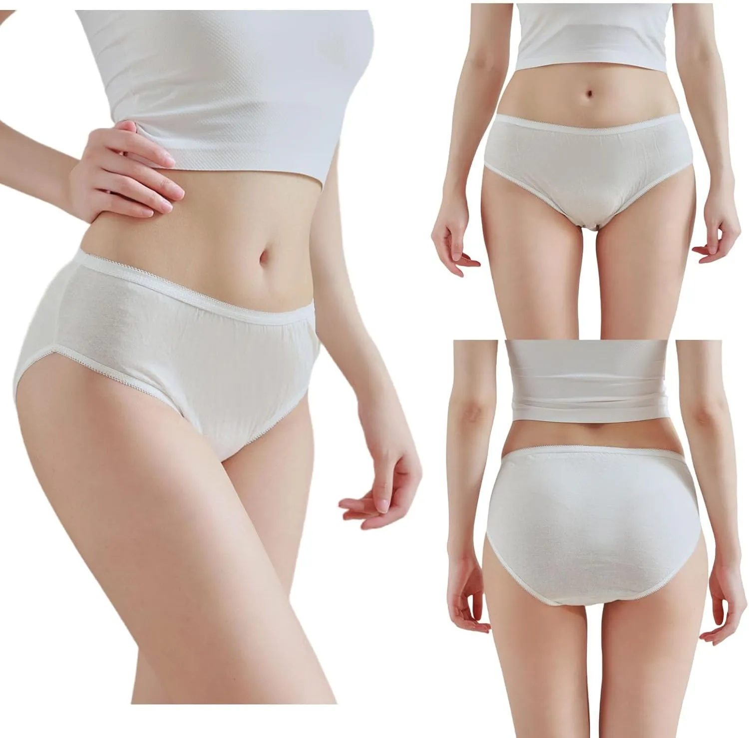 STARLY Women's Disposable Pure Cotton Underwear Travel Panties High Cut Granny Briefs White/Macarons/Black (10pcs)