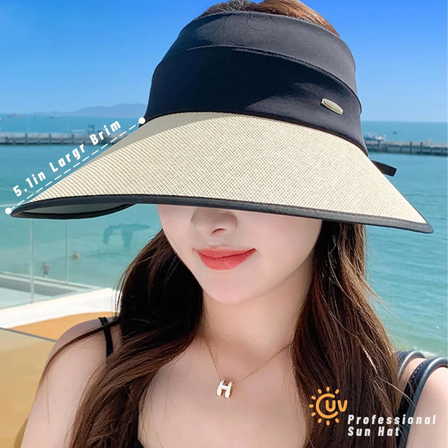 Sun Visor Hats Women Floppy Large Brim Summer UV Protection Beach Cap for Summer Safari Sports UPF 50  Foldable