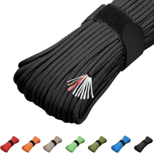 Survival Paracord 550 Fire Paracord Survivor Cord Nlyon Rope 10 Strands US Military Type III 550 Parachute Cord with Integrated Fishing Line, Fire-Starter Tinder 4 in 1