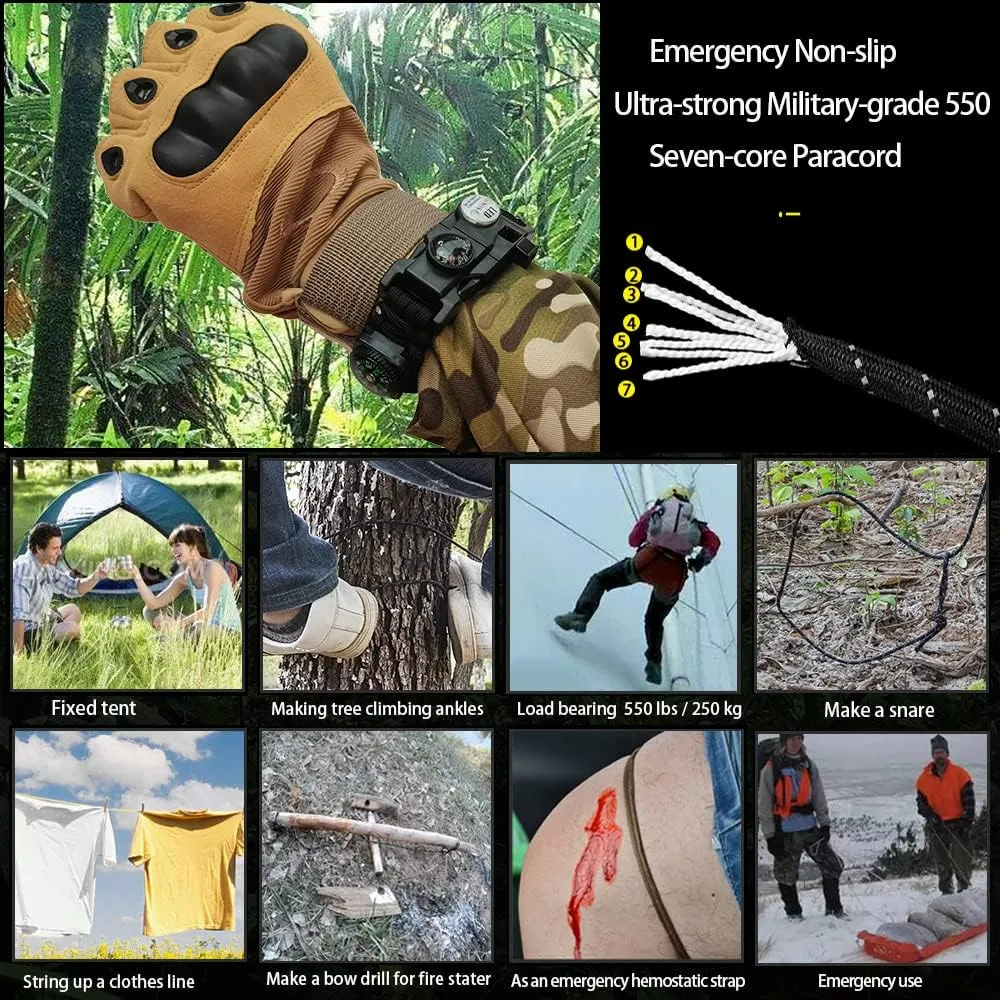 Survival Paracord Bracelet,Fire Starter,Waterproof SOS Light, Compass, Whistle, Adjustable AK87 20 in 1,Outdoor Ultimate Tactical Survival Gear Set,Gift for Kids,Men