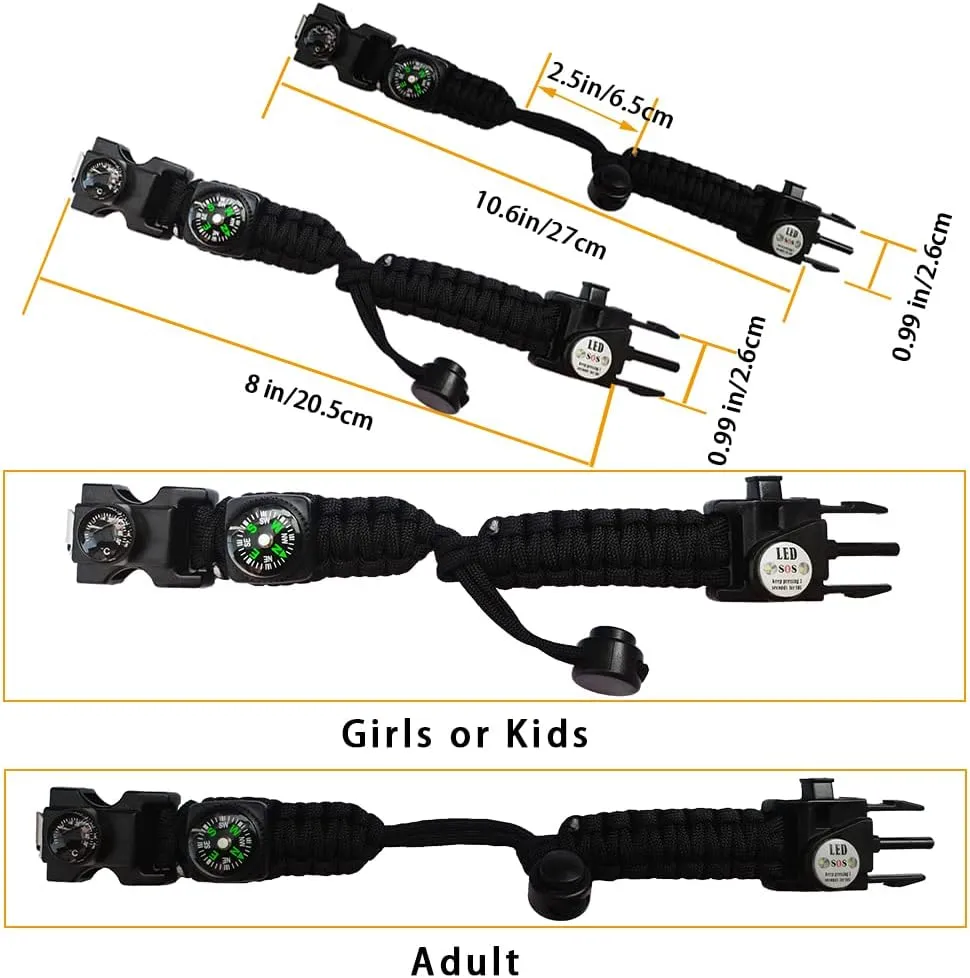 Survival Paracord Bracelet,Fire Starter,Waterproof SOS Light, Compass, Whistle, Adjustable AK87 20 in 1,Outdoor Ultimate Tactical Survival Gear Set,Gift for Kids,Men