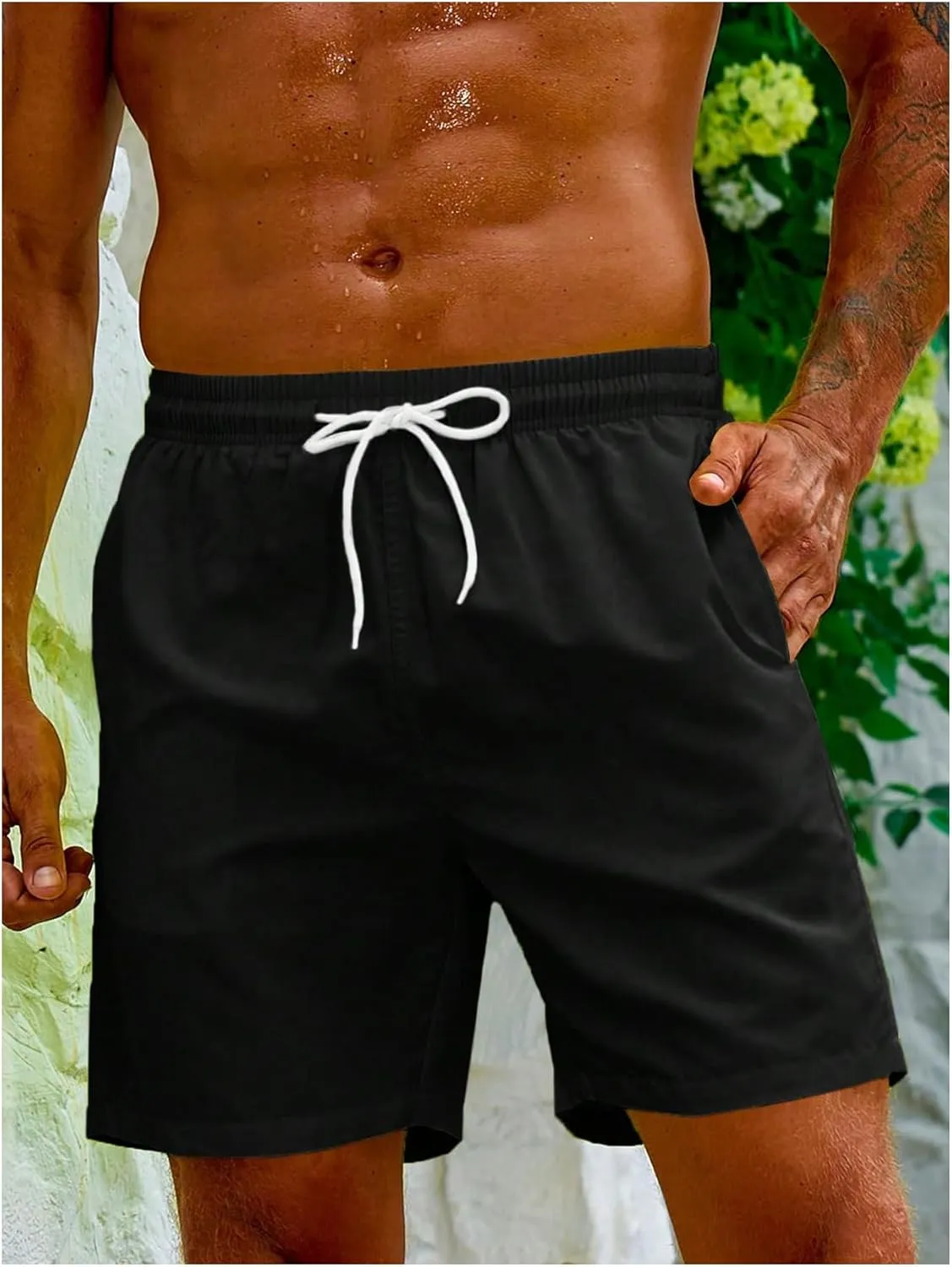 SweatyRocks Men's Drawstring Waist Swim Trunks Solid Bathing Suits Shorts with Pockets
