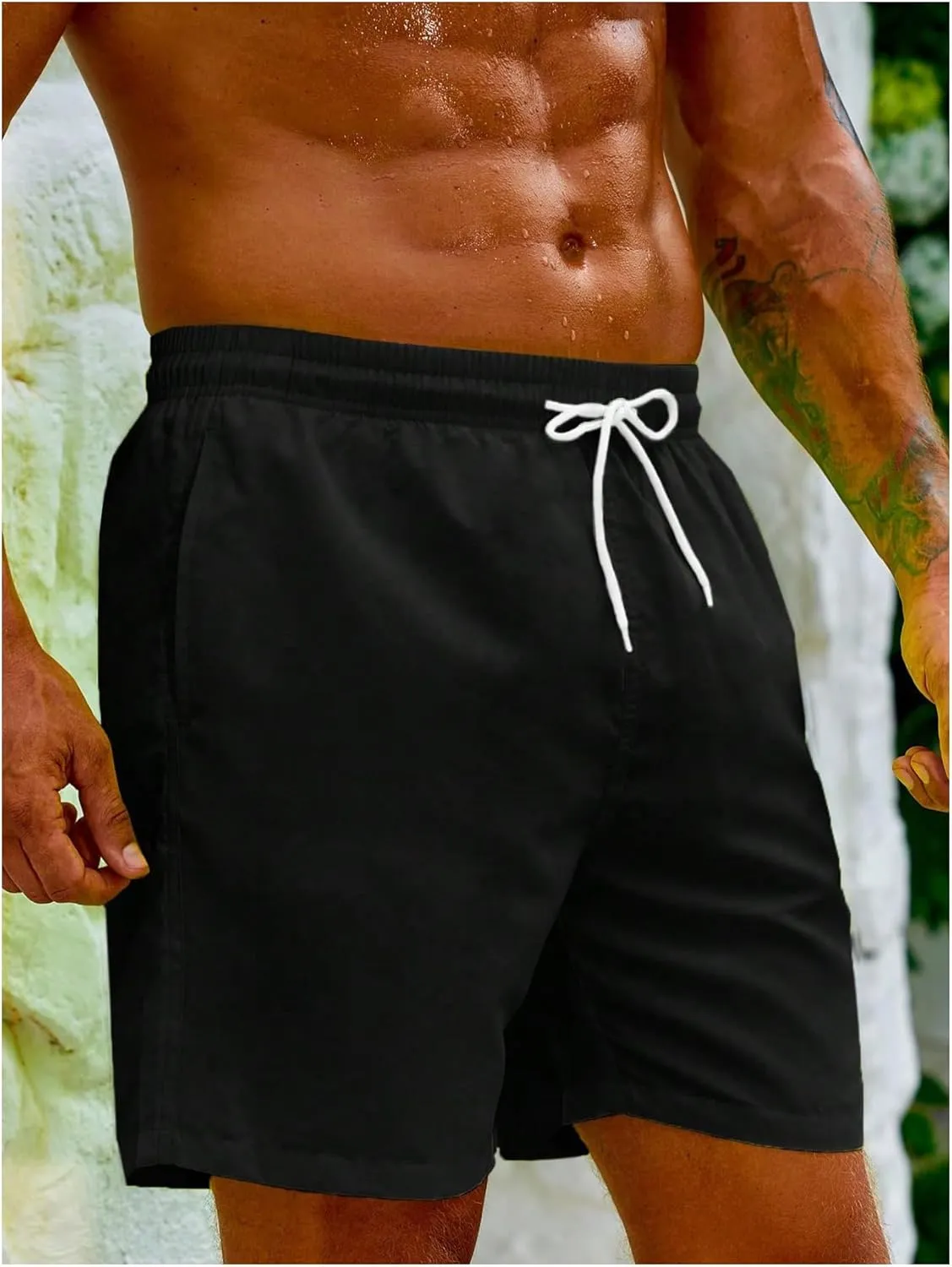 SweatyRocks Men's Drawstring Waist Swim Trunks Solid Bathing Suits Shorts with Pockets